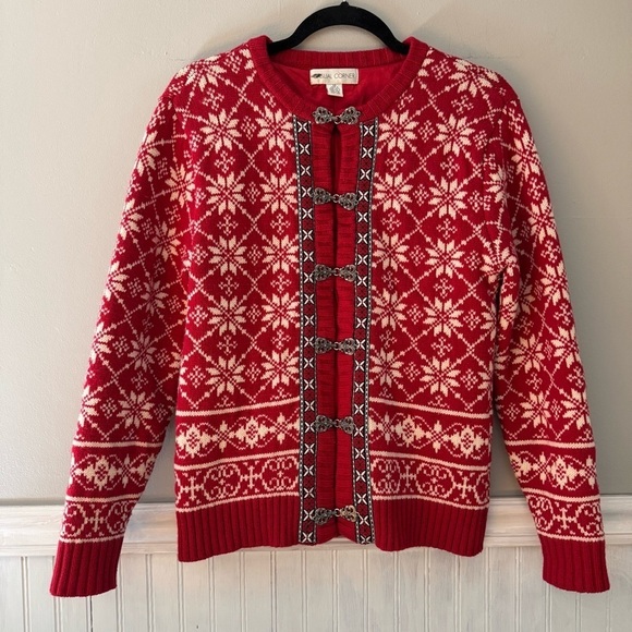Casual Corner Sweaters - Casual Corner Women’s Red & White Nordic Snowflake Lambswool Cardigan Sweater XS